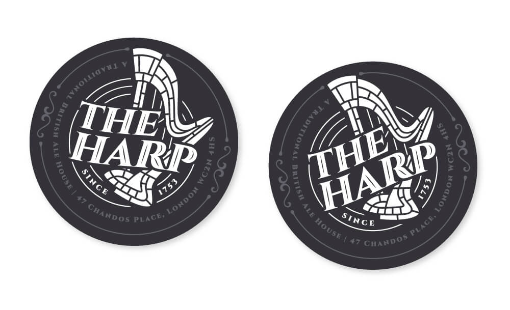 The Harp Pub Beer Mat Design